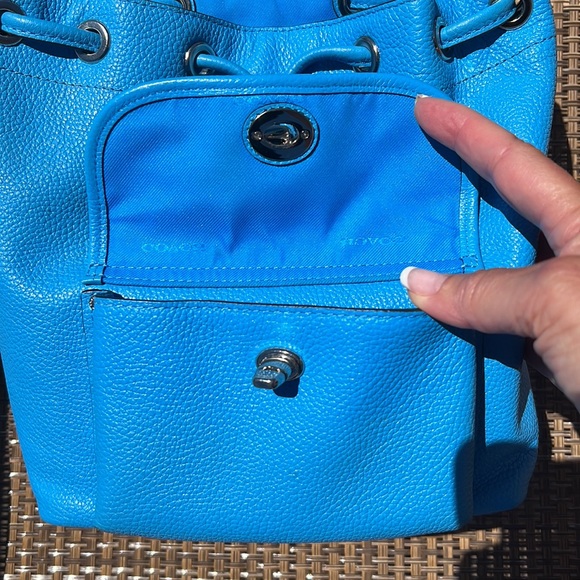 Coach Azure Blue Pebble Leather Silver Turn Lock Small Backpack - Picture 8 of 11